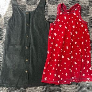 Cat & Jack Red Star Patterned Dress and Gray Button Dress Set